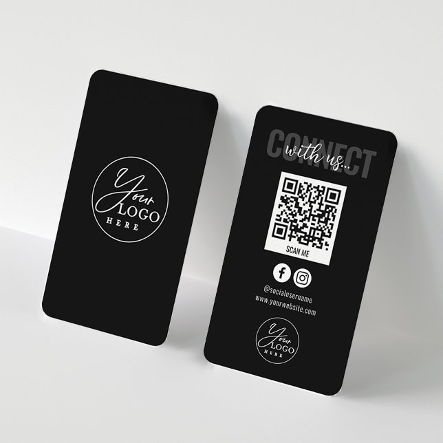 Black Connect With Us Social Media QR Code Business Card (Creator Uploaded)