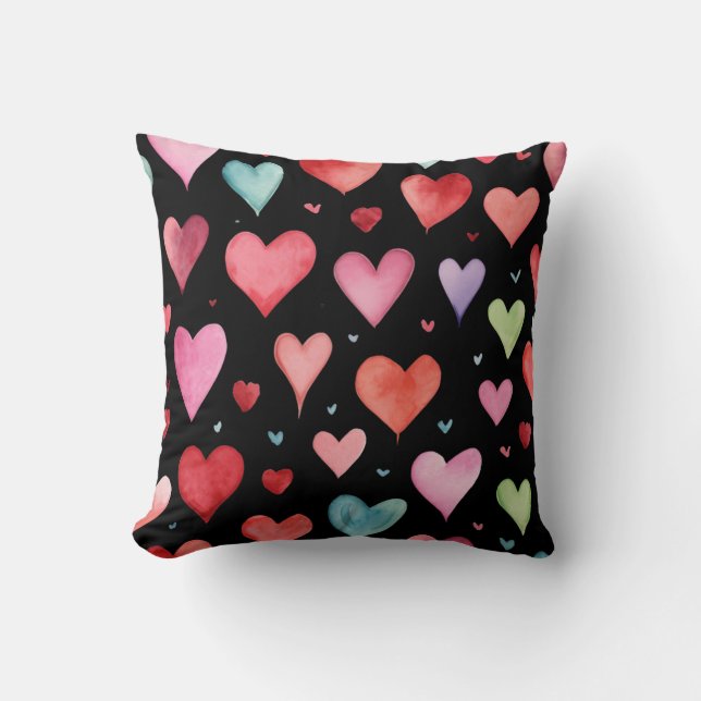 Black Contemporary Nursery Heart Pattern Cushion (Front)