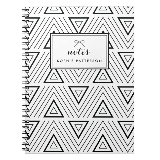 Black Contemporary Triangles Pattern Personalised Spiral Notebook (Front)