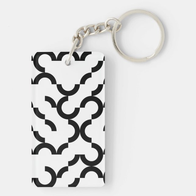 Black, cool, trendy, modern, urban circular art key ring (Back)