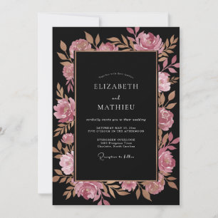 Black Copper Blossom Wedding Invitation