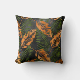 Black Copper Brown Palm Tree Leaf Glam Tropical Cushion
