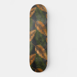Black Copper Brown Palm Tree Leaf Glam Tropical Skateboard