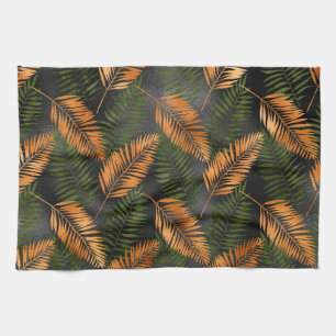 Black Copper Brown Palm Tree Leaf Glam Tropical Tea Towel