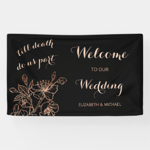 Black Copper Floral Line Art   Wedding Welcome Banner