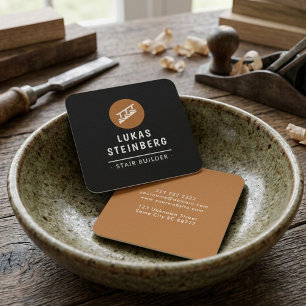 Black & Copper Luxury Stair Builder Square Business Card