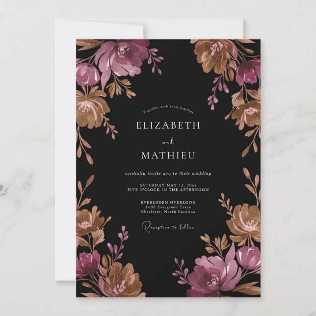 Black Copper Ranunculus Eucalyptus Wedding Invitation (Front)