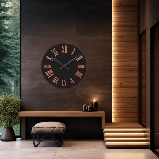 Black Copper Rose Gold Minimal Metallic Urban Round Clock (Black Copper Rose Gold Minimal Metallic Urban Round Clock)
