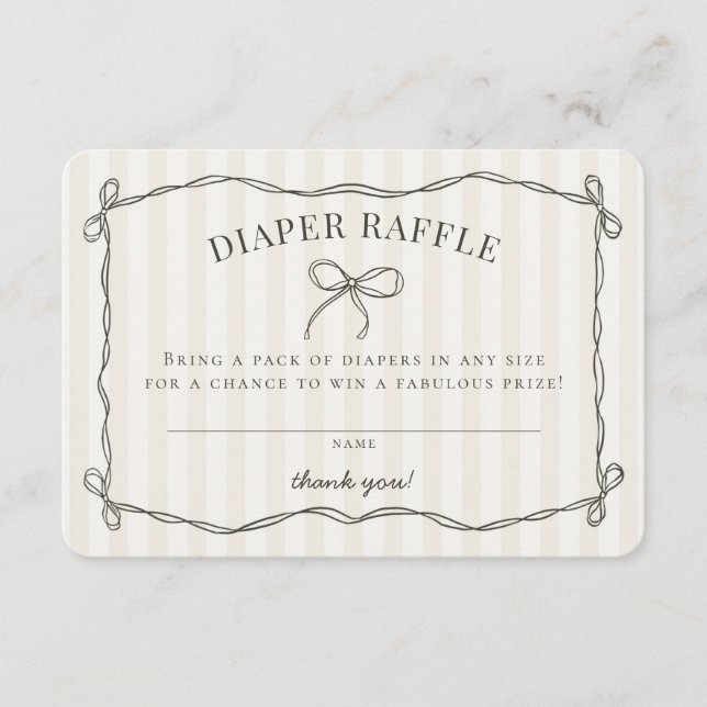 Black Coquette Bow Baby Shower Diaper Raffle Enclosure Card (Front)