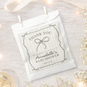 Black Coquette Bow Beige Baby Shower Dessert Favour Bags