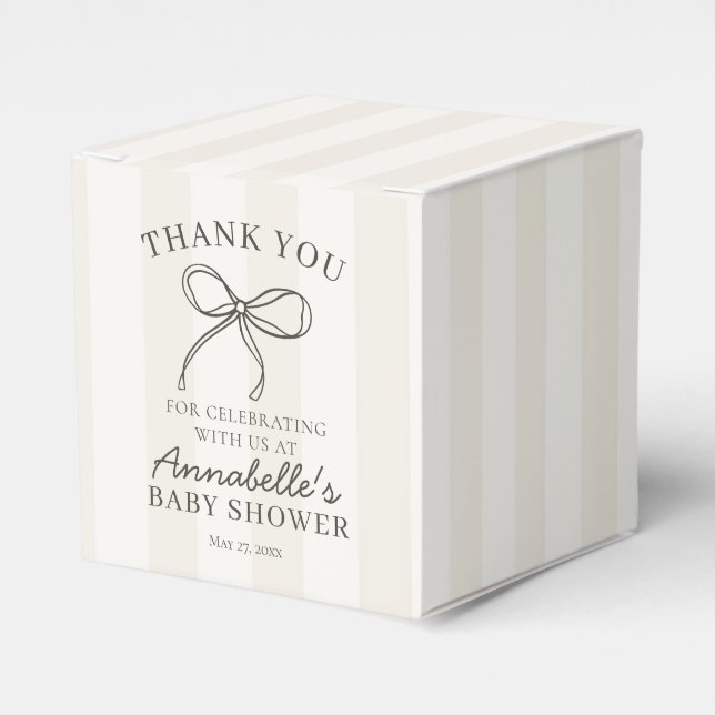 Black Coquette Bow Beige Baby Shower Dessert Favour Box (Front Side)