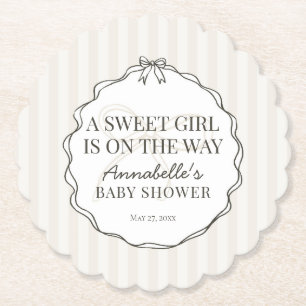 Black Coquette Bow Beige Baby Shower Paper Coaster
