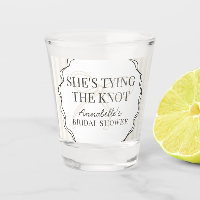 Black Coquette Bow Beige Bridal Shower Favour Shot Glass (Front)