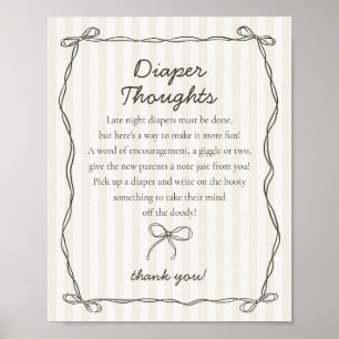 Black Coquette Bow Beige Diaper Thoughts Shower Poster