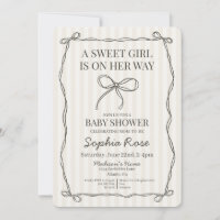 Black Coquette Bow Beige Striped Baby Shower