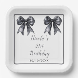 Black Coquette Bow Birthday Party Paper Plate