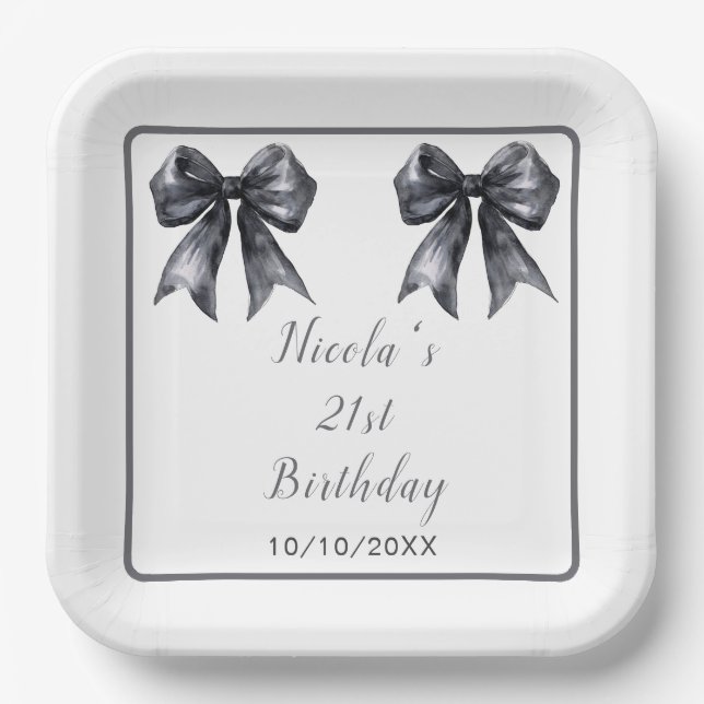 Black Coquette Bow Birthday Party Paper Plate (Front)