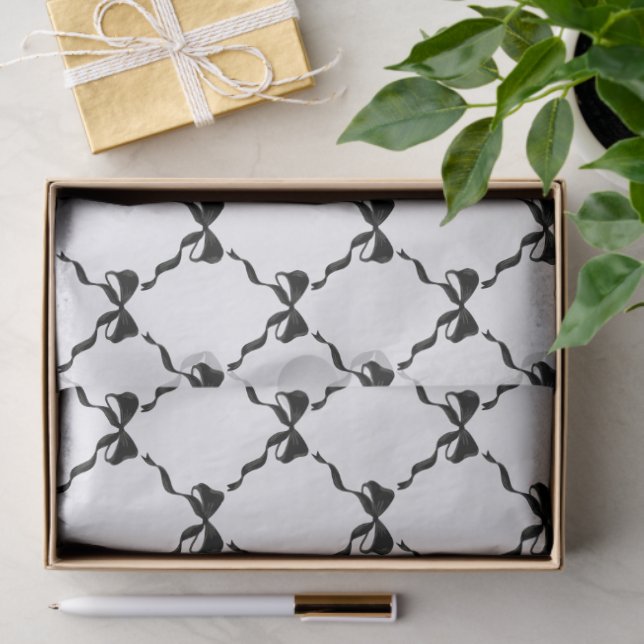 Black Coquette Bow Diamond Pattern Tissue Paper (Gift)