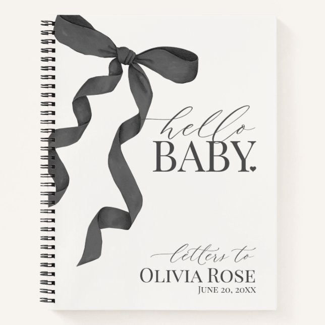 Black Coquette Bow Gift Girl Baby Shower Letters Notebook (Front)