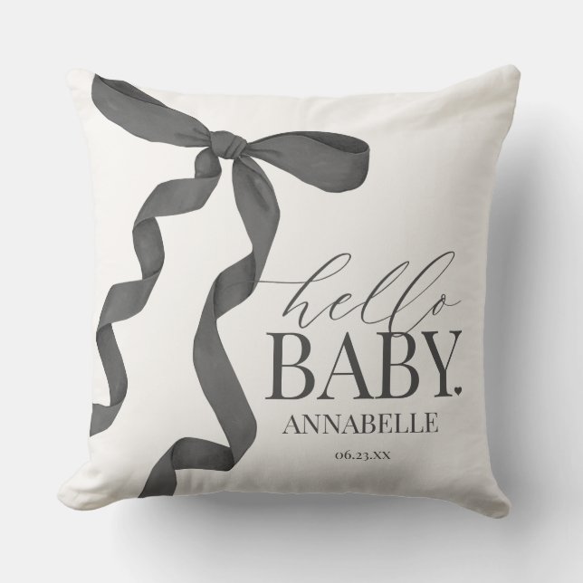 Black Coquette Bow Girl Baby Shower Gift Cushion (Front)