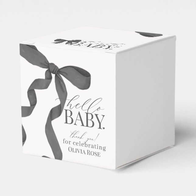 Black Coquette Bow Girl Baby Shower Gift Favour Box (Front Side)