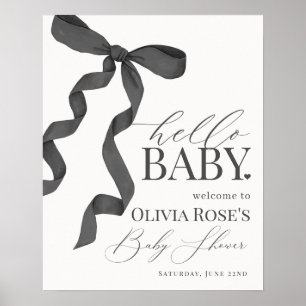 Black Coquette Bow Girl Baby Shower Welcome Sign