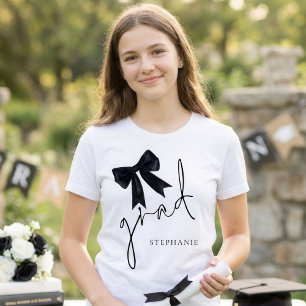 Black Coquette Bow Name Script Grad Graduation T-Shirt