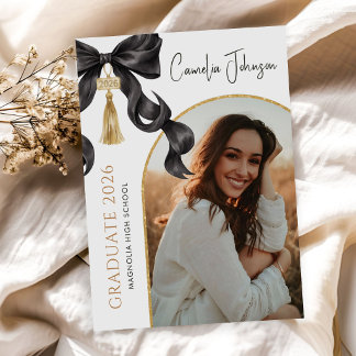 Black Coquette Bow Photo 2026 Graduation Party Invitation