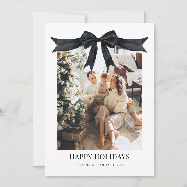 Black Coquette Bow Photo Christmas Card (Front)