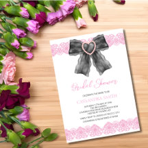 Black Coquette Bow Pink Lace Bridal Shower 