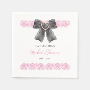 Black Coquette Bow Pink Lace Bridal Shower  Napkin