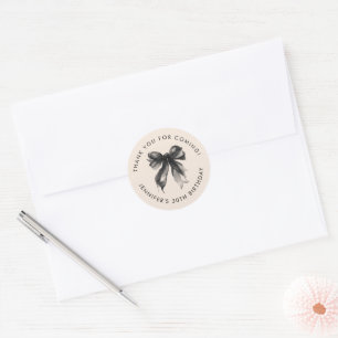 Black Coquette Bow Thank You 30th Birthday  Classic Round Sticker