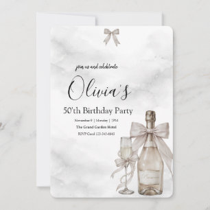 Black Coquette Minimalist Elegant 50th Birthday Invitation
