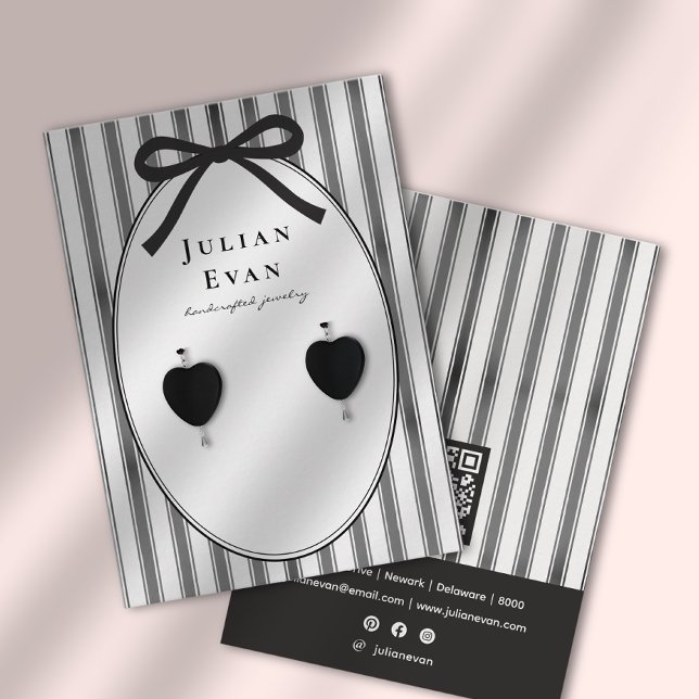 Black Coquette Preppy Stripe Jewelry Display Business Card (Black Coquette Preppy Stripe Jewelry Display Business Card)