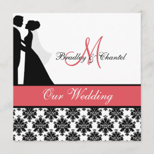 Black, Coral, and White Couple Wedding Invitation