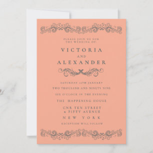 Black Coral Flourish Elegant Any Time Wedding Invitation
