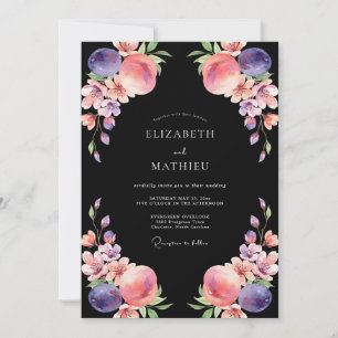 Black Coral Peony Wedding Invitation