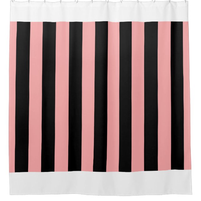 Black & Coral Pink Striped Shower Curtain (Front)