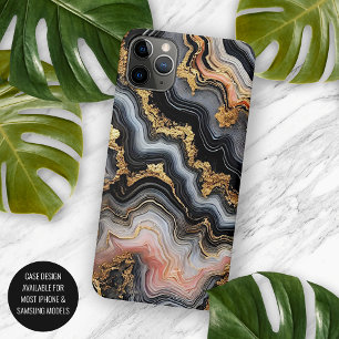Black Coral Pink White Gold Marble Art Pattern iPhone 16 Pro Max Case