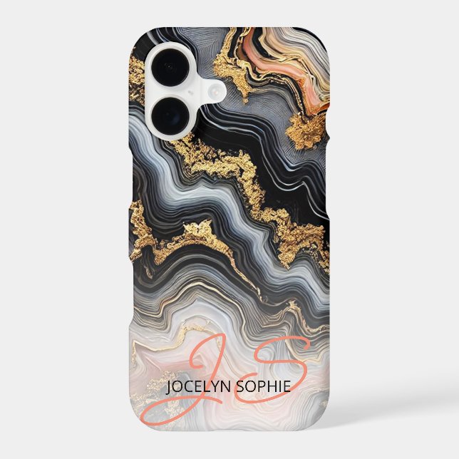 Black Coral Pink White Gold Marble Art Pattern iPhone Case (Back)