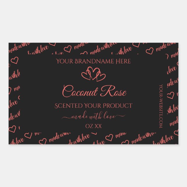 Black Coral Red Word Cloud Product Labels Hearts (Front)