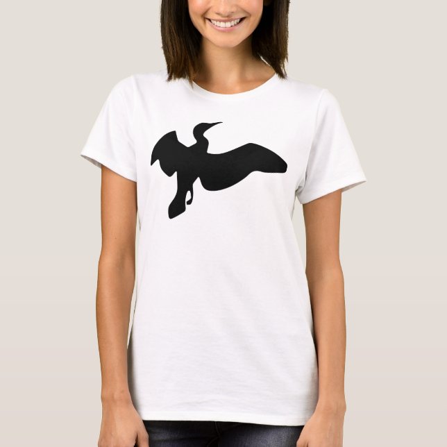 Black Cormorant In Flight T-Shirt (Front)