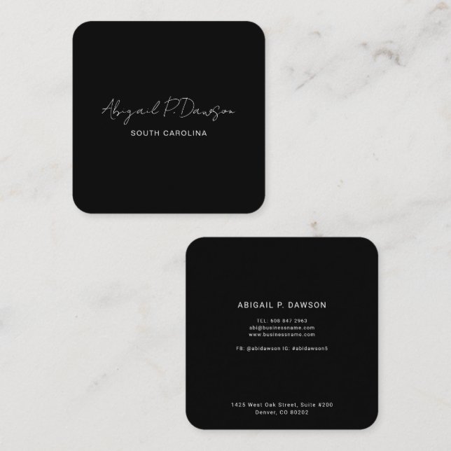 Black Corporate Company Script Custom Square Business Card (Front/Back)