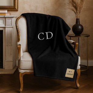 Black corporate logo custom company gift monogram fleece blanket