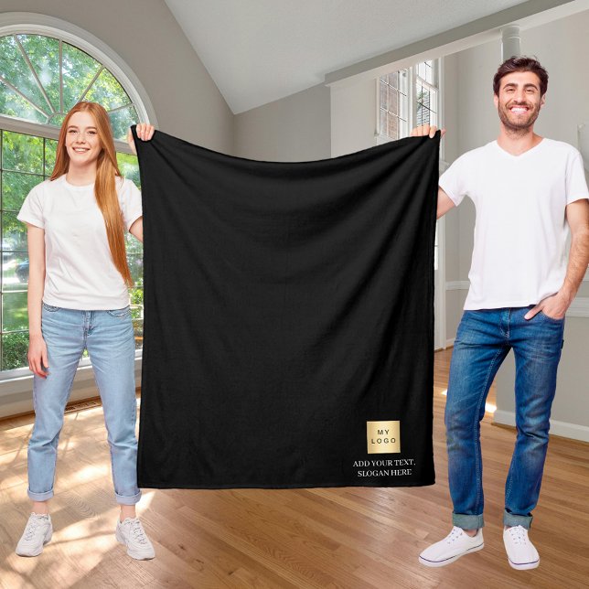 Black corporate logo custom company gift text fleece blanket (Creator Uploaded)