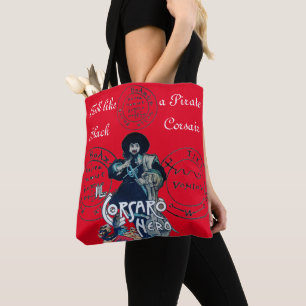 BLACK CORSAIR Pirate Treasure Maps, Red Tote Bag