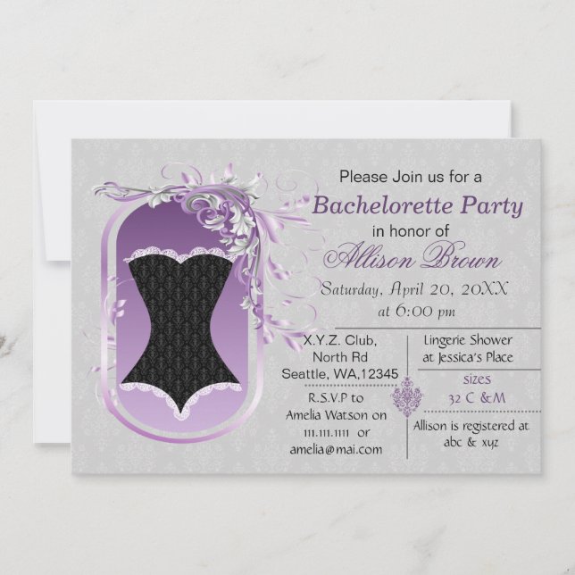 black corset elegant bachelorette party invite (Front)