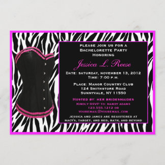 Black Corset Zebra Bachelorette Party Invitation