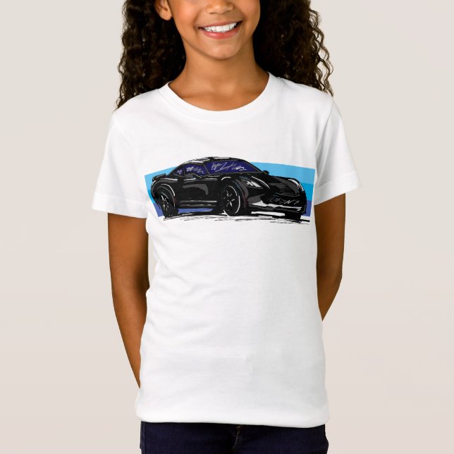 Black Corvette C7 with Blue Stripes T-Shirt (Front)