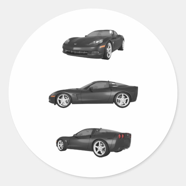 Black Corvette Classic Round Sticker (Front)